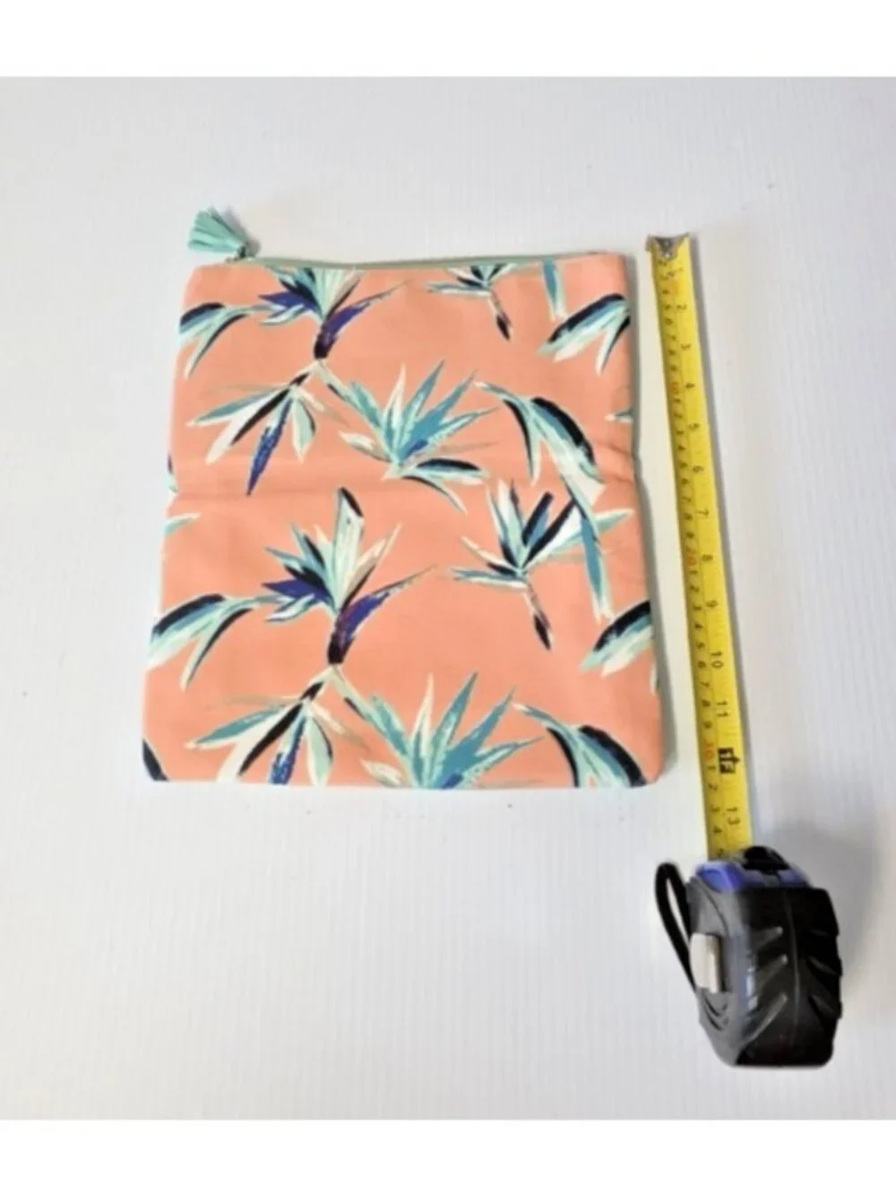 Rachel Pally Reversible Fold Over Clutch Peach Palm Print Mint Teal Tassel NWOT